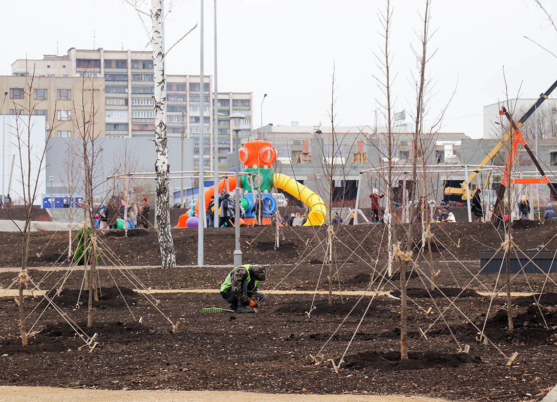 Прирастает деревьями парк. Более 700 саженцев очистят воздух у берега Урала