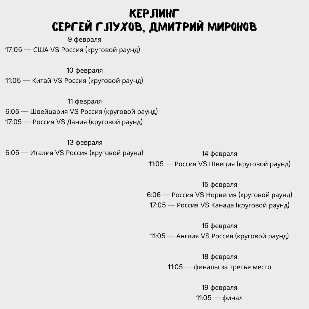 Расписание выступлений. Магнитка готовится болеть за российскую сборную на Олимпиаде